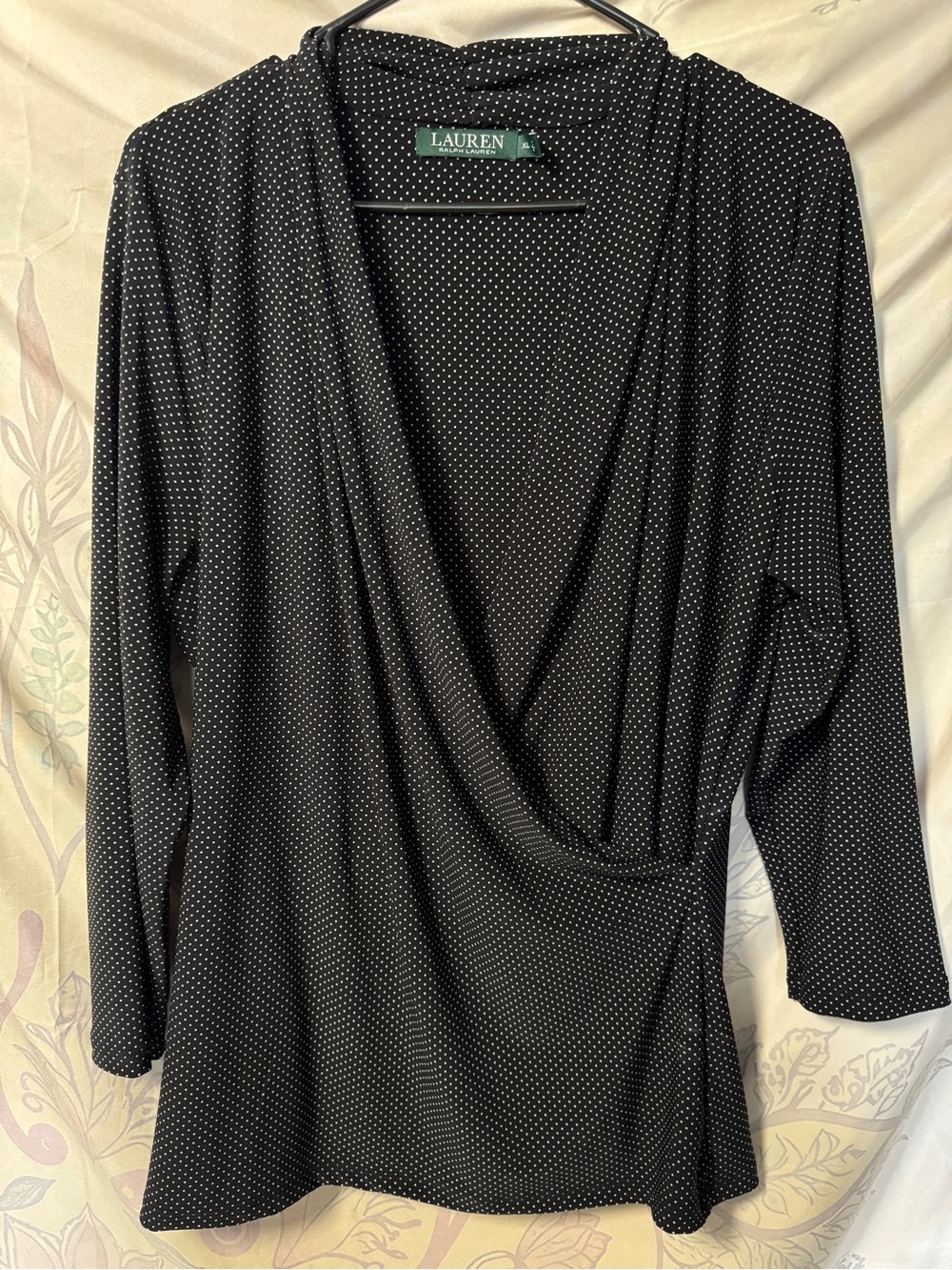 Ralph Lauren Black and White Polka Dot Wrap Blouse
